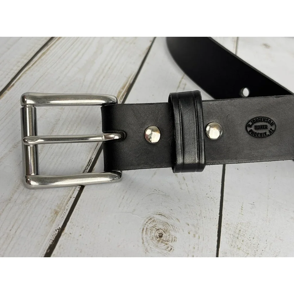 R Jorgenson Maker Phoenix AZ‎ Mens Black Leather Belt Silver Buckle Sz 36